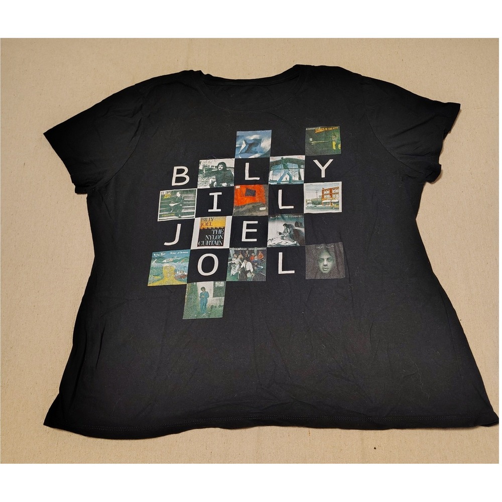 Billy Joel Album Cover Discography Graphic T-Shirt Black Women 2XL 100% Cotton